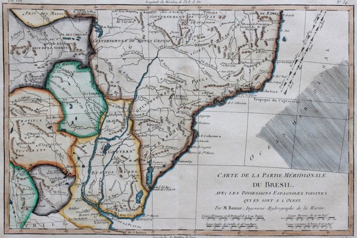 Sydamerika - Brasilien; Bonne / Raynal - Carte de la partie méridionale du Bresil (...) - 1780