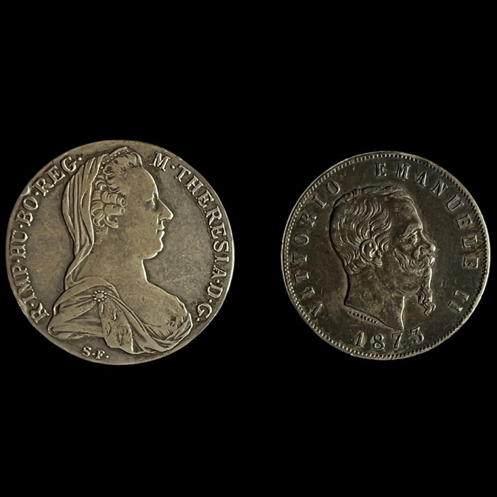 Italien, Østrig. Tallero + 5 Lire 1873  (Ingen mindstepris)