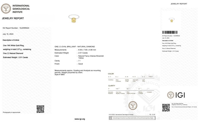 Ring - 14 karat Hvidguld -  2.01ct. tw. Diamant (Naturfarvet)