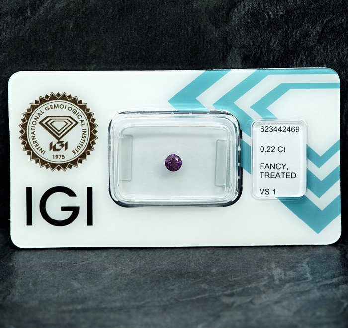 1 pcs Diamant  (Farvebehandlet)  - 0.22 ct - VS1 - International Gemological Institute (IGI)