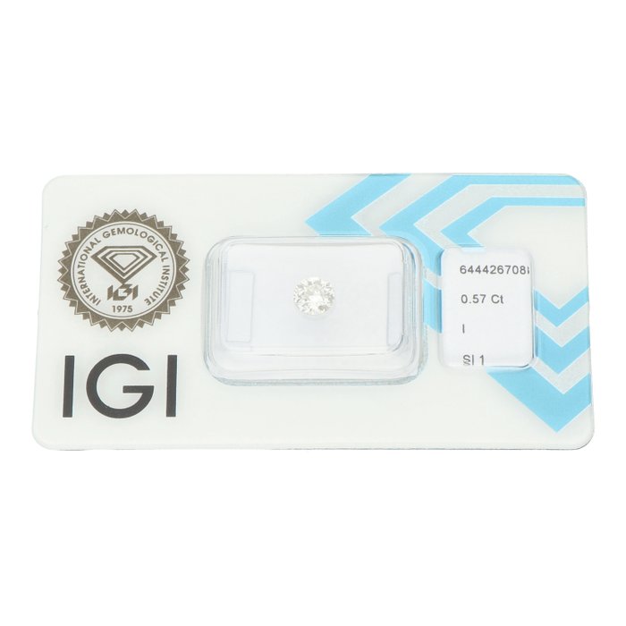 Ingen mindstepris - 1 pcs Diamant  (Natur)  - 0.57 ct - Rund - I - SI1 - International Gemological Institute (IGI)