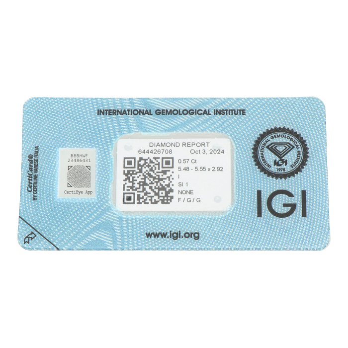 Ingen mindstepris - 1 pcs Diamant  (Natur)  - 0.57 ct - Rund - I - SI1 - International Gemological Institute (IGI)