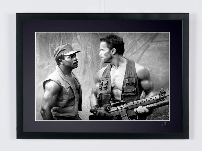 Predator (1987) - Arnold Schwarzenegger  Carl Weathers - Fine Art Photography - Luxury Wooden Framed 70X50 cm - Limited Edition Nr 01 of 30 - Serial ID 30953 - Original Certificate (COA), Hologram Logo Editor and QR Code - 100% New items.