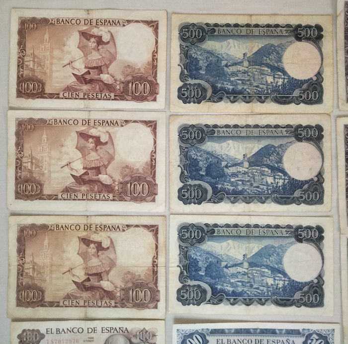 Spanien. - 34 banknotes - various dates  (Ingen mindstepris)