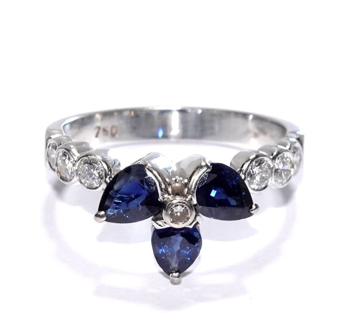 Ring - 18 kraat Hvidguld -  1.25ct. tw. Diamant (Natur)  - Safir