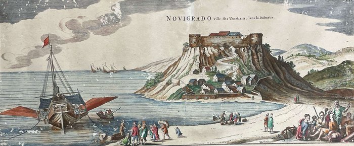 Dalmazia - "Novigrado. Ville des Venetiens, dans la Dalmatie / Cathar. Ville des Venetiens, dans la Dalmatie."; Amsterdam, Pieter Mortier - Joan Blaeu del 1724, proveniente dal "Nouveau Theatre d'Italie". - 1721-1750