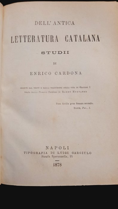 Enrico Cardona - Dell'antica letteratura catalana - 1878