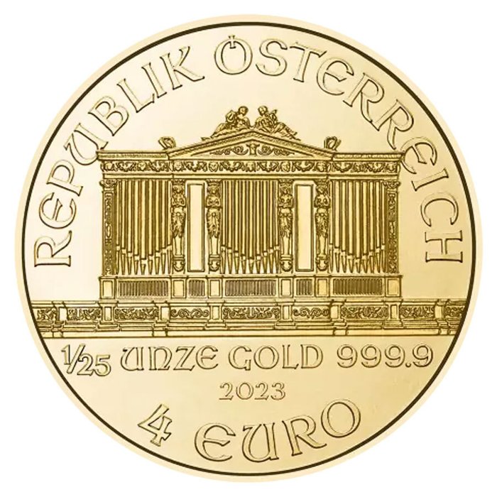 Østrig. 1/25 oz €4 EUR Austrian Gold Philharmonic Coin BU (Random Year)