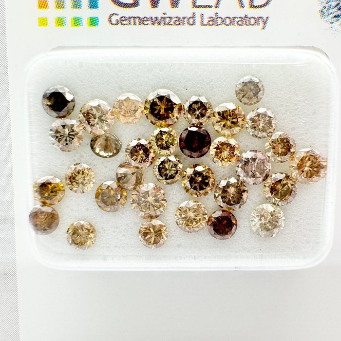 Ingen mindstepris - 32 pcs Diamant  (Naturfarvet)  - 2.02 ct - Rund Blandede farver - I1, SI1, SI2, SI3 - Gemewizard Gemological Laboratory (GWLab)