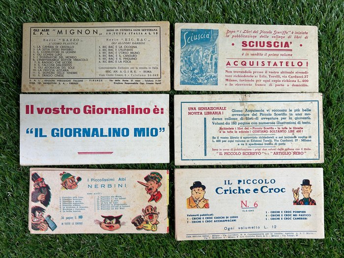 I Comici 6x strisce - Ric-Rac, Ridolini, Criche e Croc, Pinocchio - Pacchetto con 40 Bancalbo - 7 Album - Første udgave - 1948