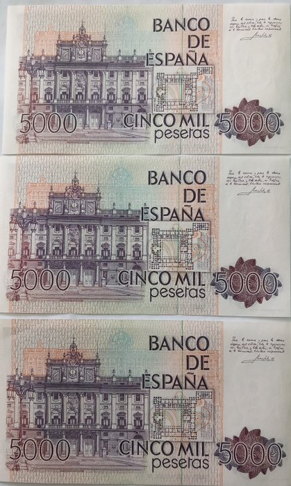 Spanien - 3 x 5000 Pesetas 1979 - Pick 160 - consecutive  (Ingen mindstepris)