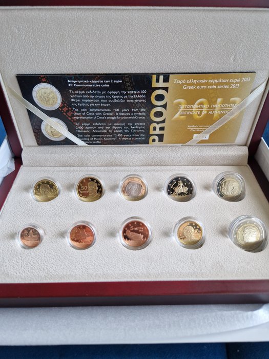 Grækenland. Proof Set 2013 (incl. 2 euro "Plato's Academy" + "Union of Crete with Greece")  (Ingen mindstepris)