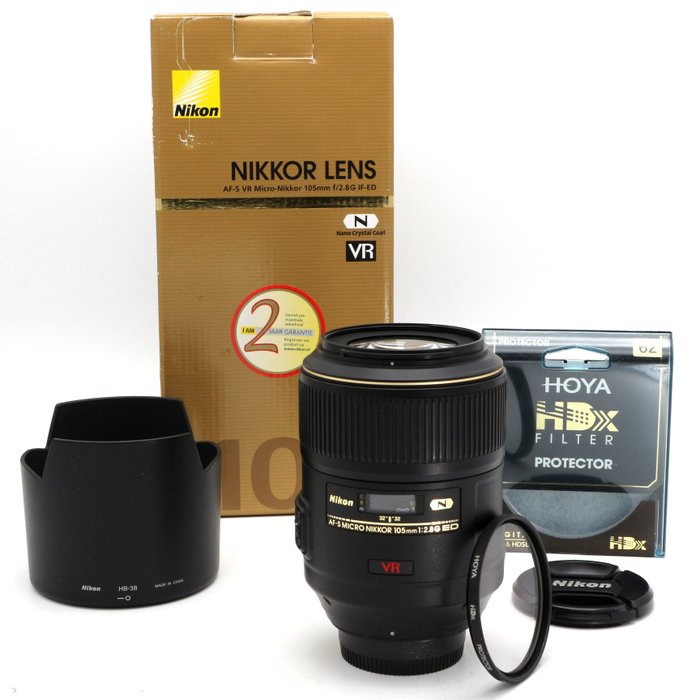 Nikon AF-S 105mm F/2.8G IF-ED VR Micro + HB-38 zonnekap en filter Zoomobjektiv