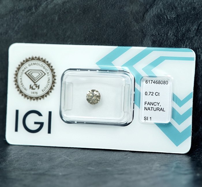 1 pcs Diamant  (Naturfarvet)  - 0.72 ct - Fancy Brunlig Gul - SI1 - International Gemological Institute (IGI)