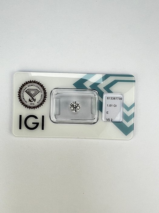 1 pcs Diamant  (Natur)  - 1.01 ct - Rund - E - VS2 - International Gemological Institute (IGI)