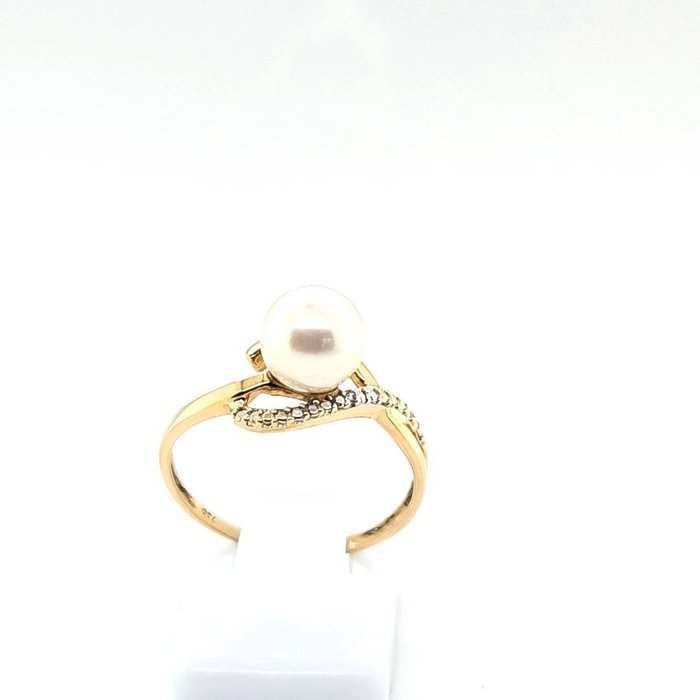 Ingen mindstepris - Ring - 18 kraat Gulguld, Hvidguld -  0.00ct. tw. Perle - Diamant - Pearl Dia Unik Ring 54