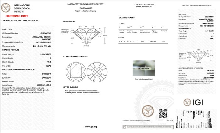 Ingen mindstepris - Halskæde med vedhæng - 18 kraat Hvidguld -  3.11ct. tw. Diamant (Laboratoriedyrket) - F VS1 IDEAL