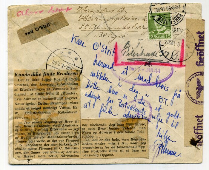 Belgien 1943/1949 - Sjældent Belgien Brev frankeret med Vinterrelieffrimærker Gentbrugge 31.12.1943 ca. - COB N°632+ 633 X2+ 634 + 635 X 2