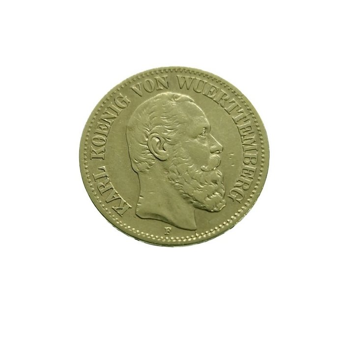 Tyskland, Württemberg. Karl I. (1864-1891). 10 Mark 1879-F