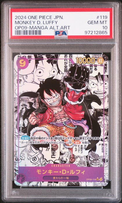 Bandai Graded card - One Piece - Monkey D. Luffy OP09-119 MANGA Alt Art Japanese GEM MINT - OP09 Four Emperors - PSA 10