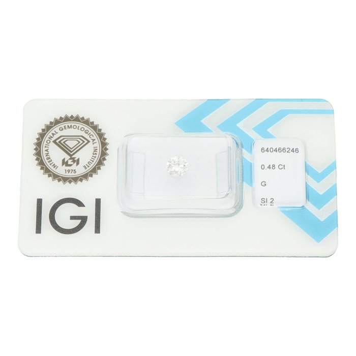 Ingen mindstepris - 1 pcs Diamant  (Natur)  - 0.48 ct - Rund - G - SI2 - International Gemological Institute (IGI)