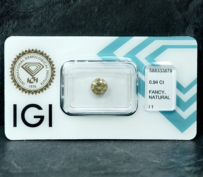 1 pcs Diamant  (Naturfarvet)  - 0.94 ct - Fancy Brunlig, Grålig Gul - I1 - International Gemological Institute (IGI)