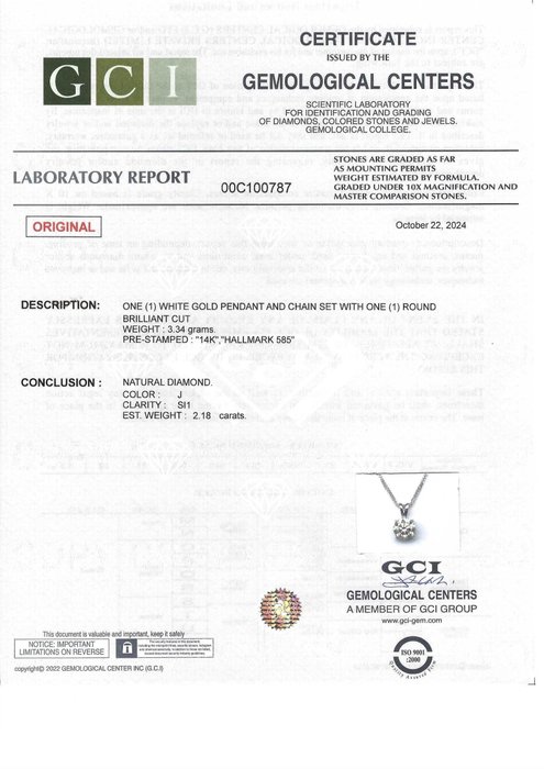 Ingen mindstepris - Halskæde med vedhæng - 14 karat Hvidguld -  2.18ct. tw. Diamant (Natur)