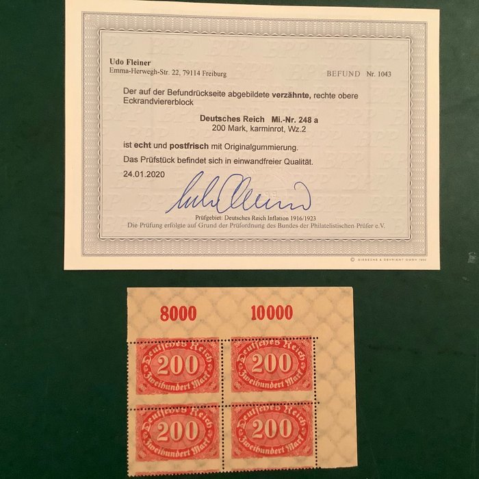 Tyske Kejserrige 1921 - 200 Mark Quer offset forkert tandet med einwandfrei befund Fleiner BPP - Michel 248 a