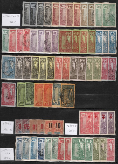 Guadeloupe 1905/1947 - GUADELOUPE smuk samling 1905-1947 komplet sæt med 8 frimærker med luftpost og skat