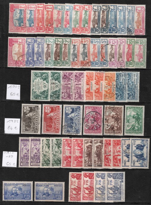 Guadeloupe 1905/1947 - GUADELOUPE smuk samling 1905-1947 komplet sæt med 8 frimærker med luftpost og skat