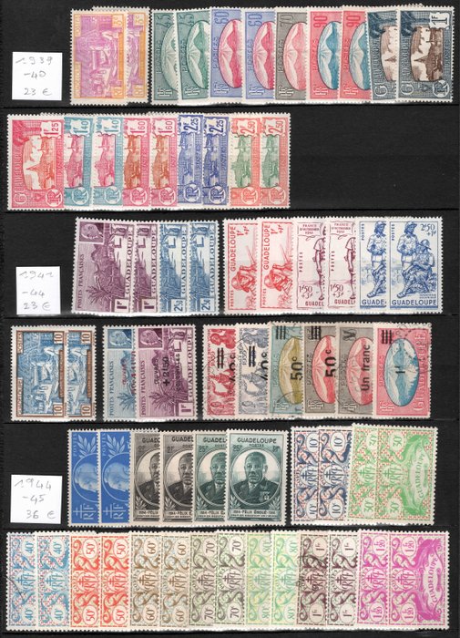 Guadeloupe 1905/1947 - GUADELOUPE smuk samling 1905-1947 komplet sæt med 8 frimærker med luftpost og skat