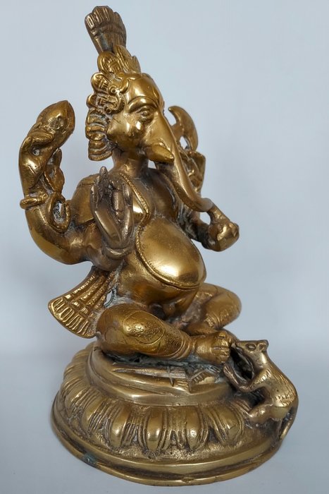 Statue, Lord Ganesha Elephant Buddha Statue - 25 cm - Bronze - 1990