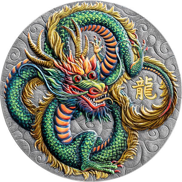 Niue. 10 dollars 2024 The Power of Green Dragon 5 oz Antique finish (.999)