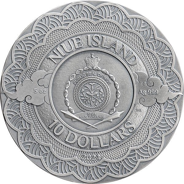 Niue. 10 dollars 2024 The Power of Green Dragon 5 oz Antique finish (.999)