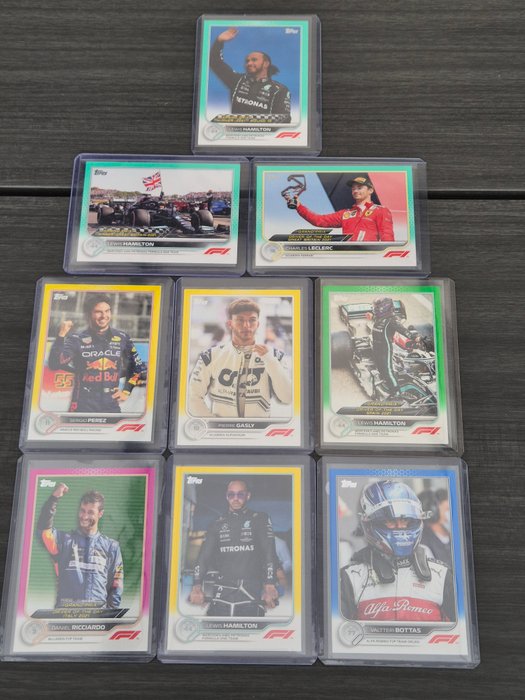 2022 Topps Chrome F1 Hamilton, Bottas, Leclerc, Perez, Gasly, Ricciardo - Parallels - 9 Card - Næsten så god som ny (NM)