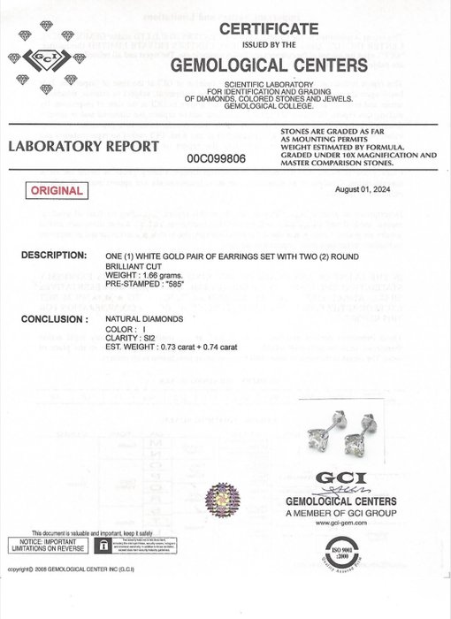 Øreringe - 14 karat Hvidguld -  1.47ct. tw. Diamant (Natur) - ( NATURLIG )