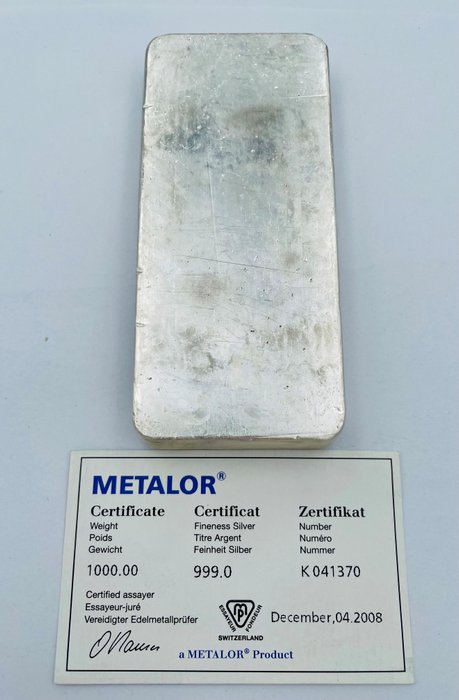 1 kilogram - Sølv 999 - Metalor, Switzerland - Med certifikat