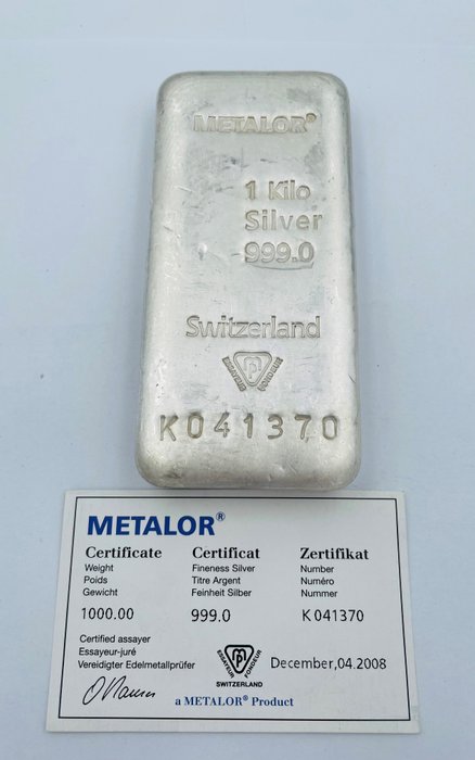 1 kilogram - Sølv 999 - Metalor, Switzerland - Med certifikat