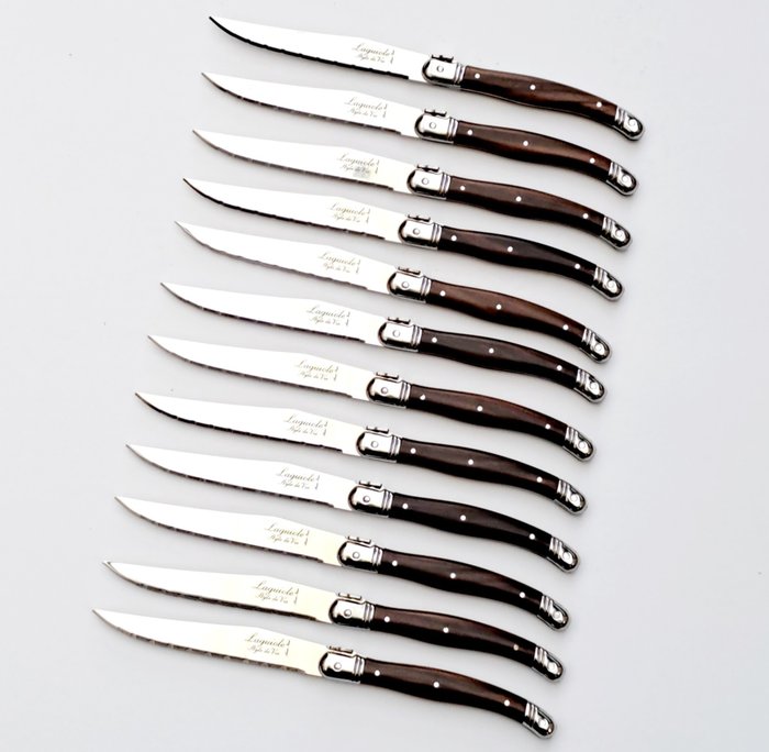 Laguiole - 12x Steak knives - Dark Brown - incl. Certificate of Authentication - Bordknive sæt (12) - Rustfrit stål