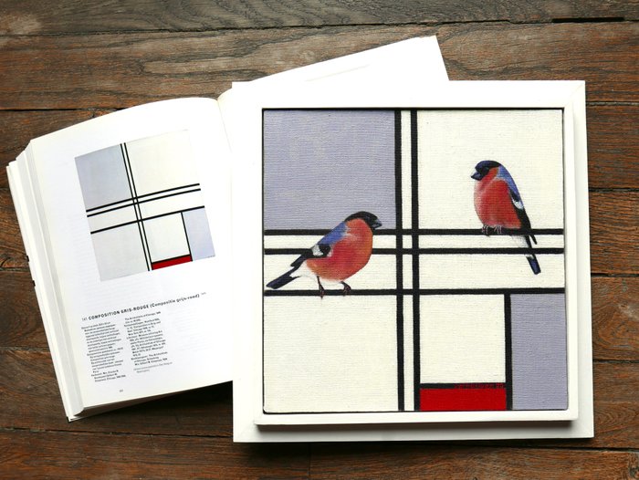 Jos Verheugen - Free after Mondrian, with bullfinches (M903)