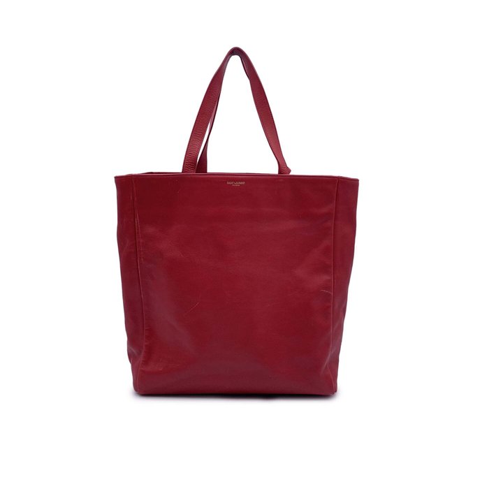 Saint Laurent - Red Leather North South Reversible Shopping Bag - Shoppingtaske