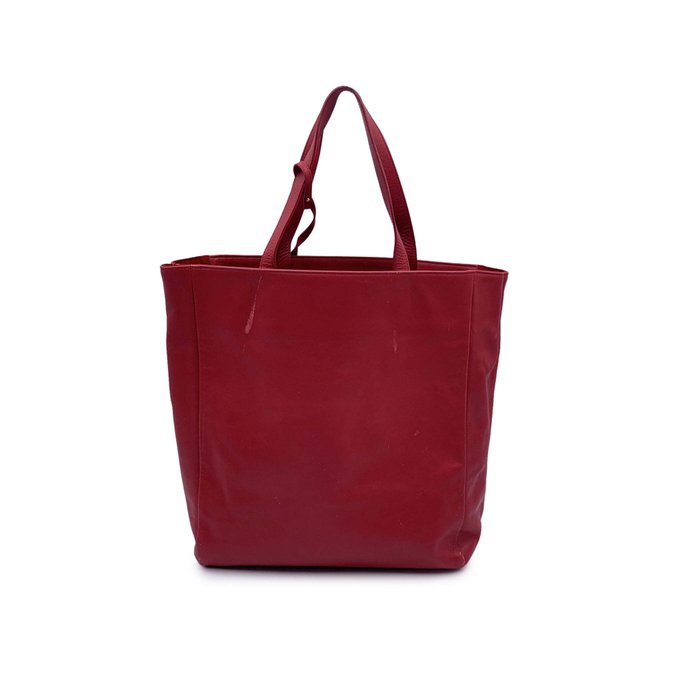 Saint Laurent - Red Leather North South Reversible Shopping Bag - Shoppingtaske