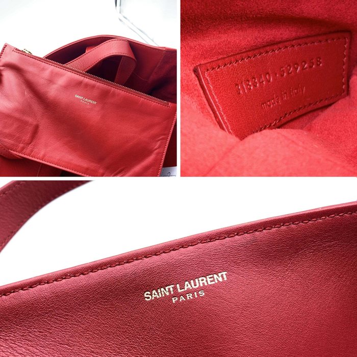 Saint Laurent - Red Leather North South Reversible Shopping Bag - Shoppingtaske