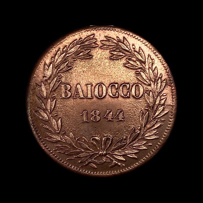 Italien, Kirkestaten. Pave Gregor 16. (1831-1846). 1 Baiocco 1844  (Ingen mindstepris)