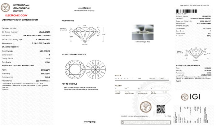 Ring - 18 kraat Hvidguld -  3.01ct. tw. Diamant (Laboratoriedyrket) - Runde F-VS1