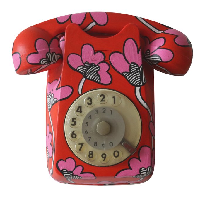 Analog telefon - Bakelit - Vintage vægtelefon, håndmalet