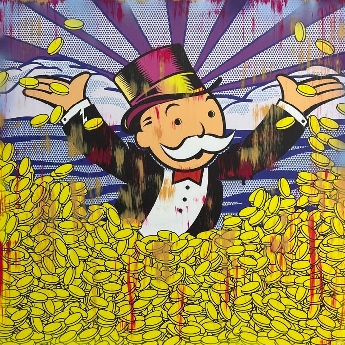 Dillon Boy (1979) - Mr Monopoly Pop Art Painting x Alec Monopoly Money Richie Rich Bitcoin in Louis Vuitton x No Reserve