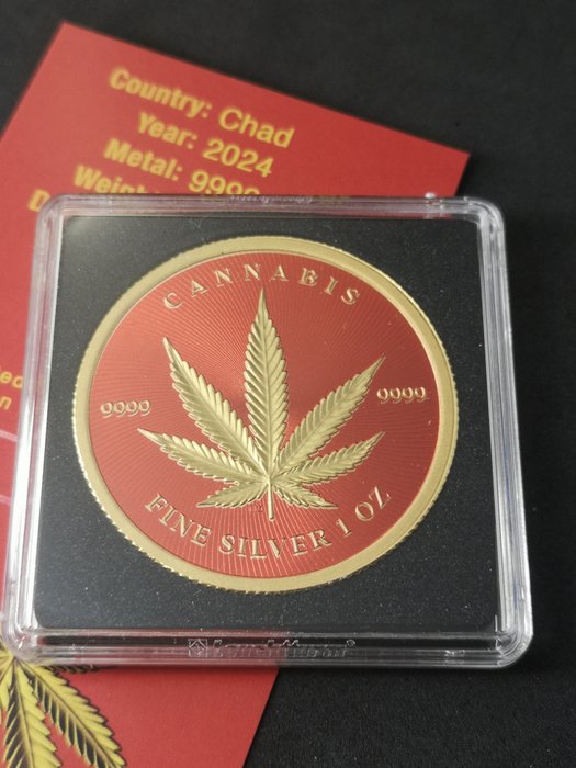 Tchad. 5000 Francs 2024 Cannabis - Red Green Blue - 24k Gold Gilded, 3x1 Oz (.999)