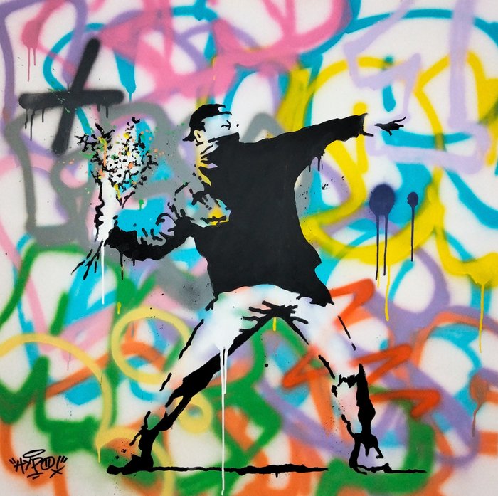 Hipo (1988) - Hipo X Banksy - Flower Thrower #2 (Original artwork)