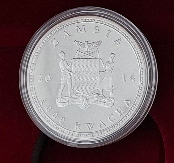 Zambia. 1000 Kwacha 2014 Set 2 Monedas de animales en extinción de Oso panda con su cría y de Rinoceronte con su cría  (Ingen mindstepris)